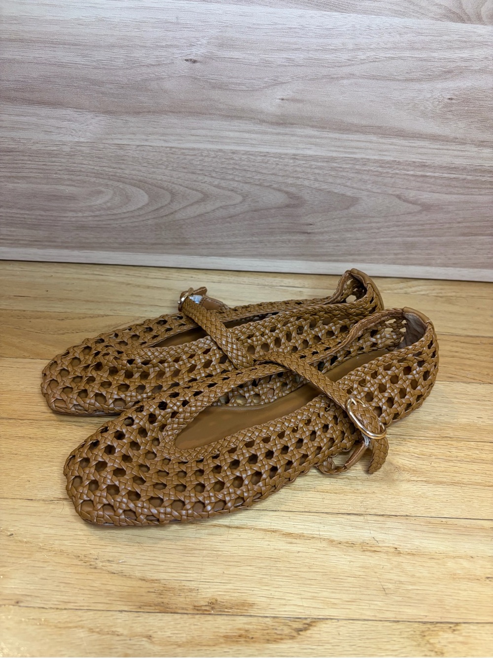 Stuart Weitzman Prim Woven Leather Mary Jane Flats - Size 7